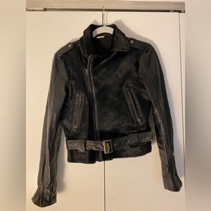 Rebecca Minkoff black leather + faux fur motorcycle jacket